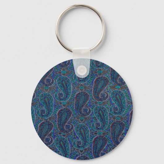 Paisley Blue Indian Boho Art Pattern Sleutelhanger (Voorkant)