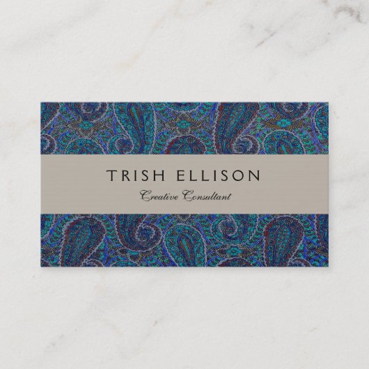 Paisley Blue Indian Boho Art Pattern Visitekaartje (Voorkant)