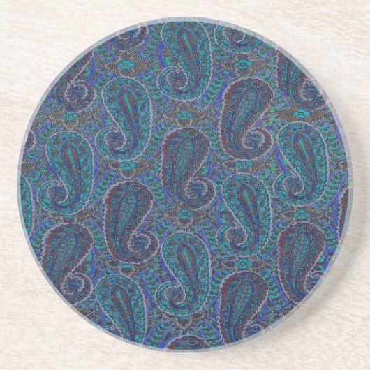 Paisley Blue Indian Boho Art Pattern Zandsteen Onderzetter (Voorkant)