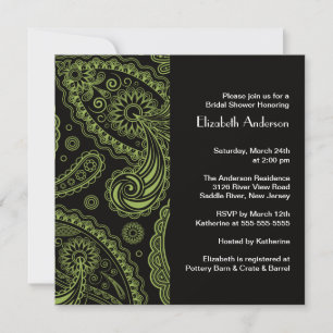 Paisley Bridal Shower Invitation Black & Green Kaart