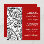 Paisley Bridal Shower Invitation Black & Red Kaart (Voorkant / Achterkant)