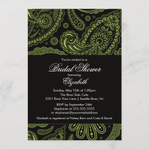 Paisley Bridal Shower Invitation Chartreuse Black Kaart