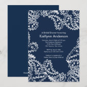 Paisley Bridal Shower Invitation White & Navy Blue Kaart (Voorkant / Achterkant)