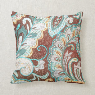Paisley Brown aqua mint white Designer kussen