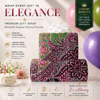 Paisley-cadeaupapier | Roze bloemencadeaupapier Cadeaupapier