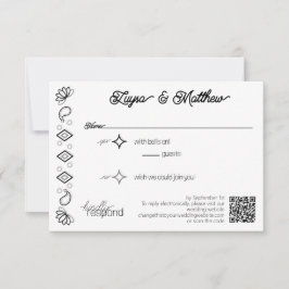 Paisley Diamant Eenvoudig Wit Zwart QR Code RSVP Kaartje