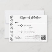 Paisley Diamond Simple Blanc Noir QR Code RSVP (Devant)