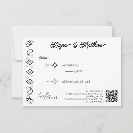 Paisley Diamond Simple Blanc Noir QR Code RSVP (Devant)