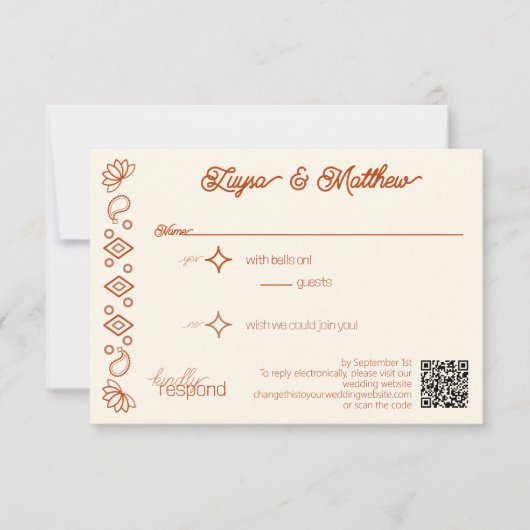Paisley Diamond Western Rust Ivory QR Code RSVP (Devant)