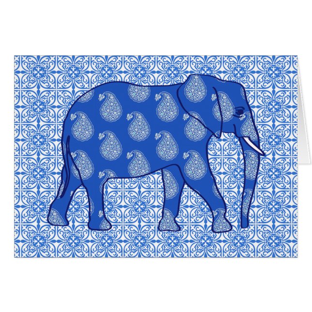 Paisley éléphant - bleu cobalt et blanc (Devant Horizontal)