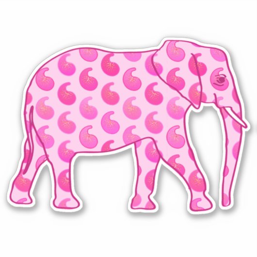 Paisley Elephant, Ice Pink en Fuchsia Sticker (Voorkant)