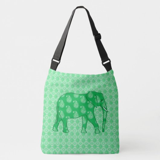 Paisley elephant - jade groen en wit crossbody tas (Voorkant)