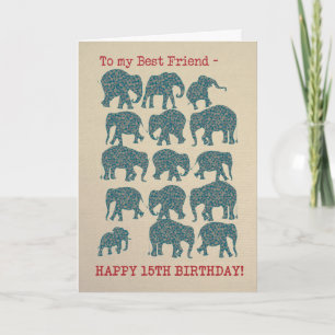 Paisley Elephants 15th Birthday Kaart for Friend