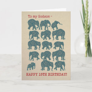 Paisley Elephants 15th Birthday Kaart voor Godson