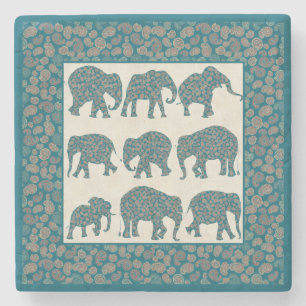 Paisley Elephants op Beige and Border Onderzetter