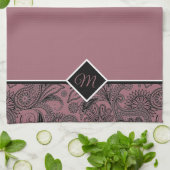 Paisley en or noir et rose monogramme serviette de (Plié)