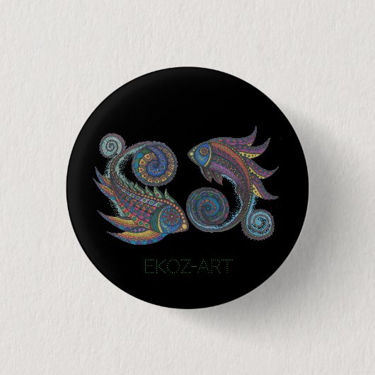 Paisley Fish Coloured Ronde Button 3,2 Cm (Voorkant)