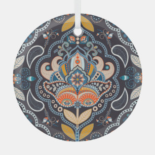 Paisley Floral: Donker Indiaas patroon Glas Ornament