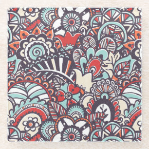 Paisley Floral Doodle Pattern Glazen Onderzetter
