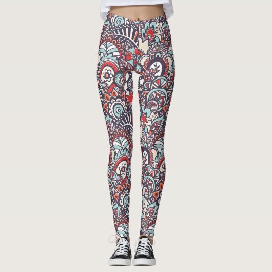 Paisley Floral Doodle Pattern Leggings (Voorkant)