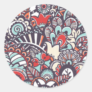 Paisley Floral Doodle Pattern Ronde Sticker