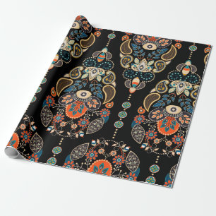 Paisley floral naadloos. Donkere achtergrond met Cadeaupapier