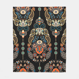 Paisley floral naadloos. Donkere achtergrond met Fleece Deken