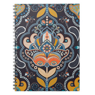 Paisley floral naadloos. Donkere achtergrond met Notitieboek