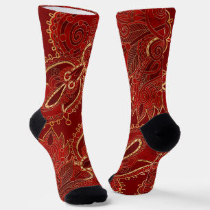Paisley Floral Ornament Ruby red en gold Sokken
