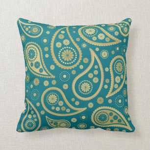 Paisley Funky Large Pattern Print in Blauwgroen en Kussen