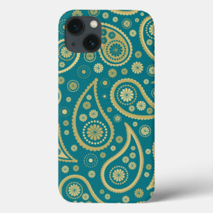 Paisley Funky Print in Blauwgroen en Golds iPhone 13 Hoesje