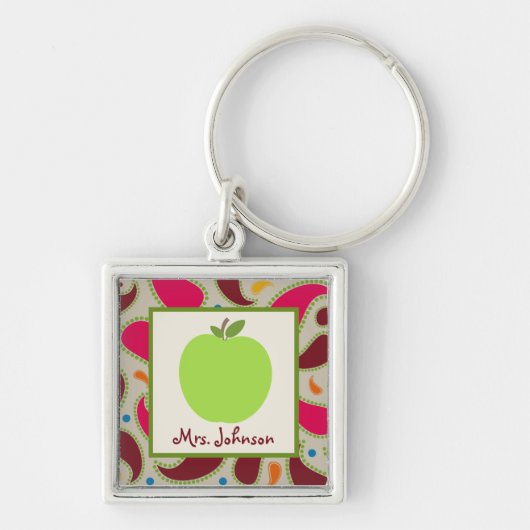Paisley & Green Apple Personalized Teacher Sleutelhanger (Voorkant)