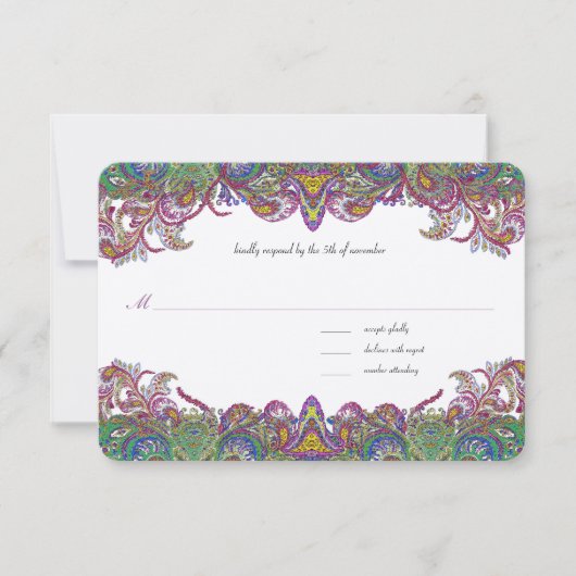 Paisley Honeysuckle Damask Wedding RSVP (Voorkant)