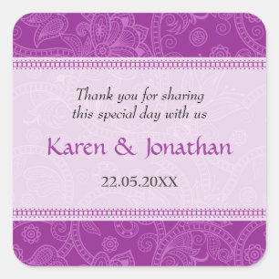 Paisley Impressie in Violet Bruiloft Sticker