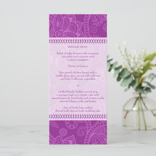 Paisley Impression dans Violet Menu Carte Rack (Debout devant)