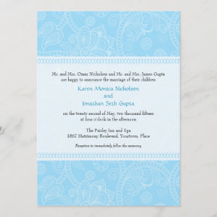 Paisley Impression in Blue Wedding Invitation Kaart