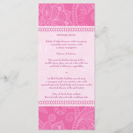 Paisley Impression in Pink Menu Rack Kaart (Voorkant)