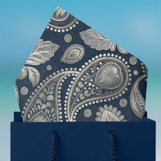 Paisley in marineblauw Elegante Zilveren Vintage U Tissuepapier
