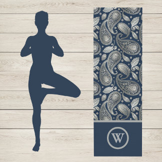 Paisley in marineblauw zilveren vintage uitstralin yogamat