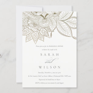  Paisley Ivory Gold Rehearsal Dinner Invite Bedankkaart
