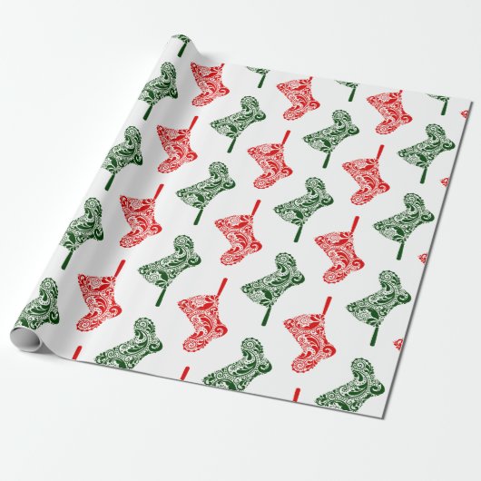 Paisley-kerstkousen Cadeaupapier (Uitgerold)