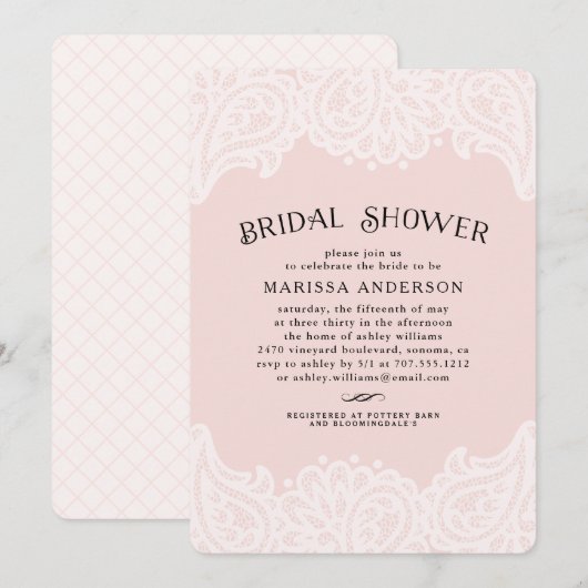 Paisley Lace Bridal Shower Invitation | Blush Kaart (Voorkant / Achterkant)
