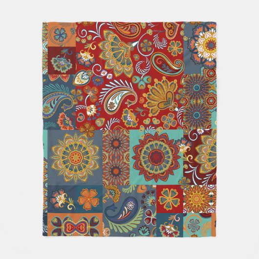  Paisley Mandala Kleurrijke Patchwork Fleece Deken (Voorkant)
