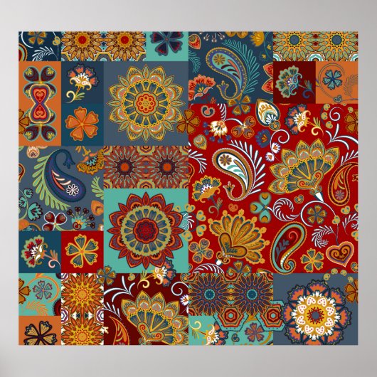  Paisley Mandala Kleurrijke Patchwork Poster (Voorkant)