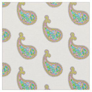 Paisley Mehndi Pattern roze Green Aqua Yellow Stof