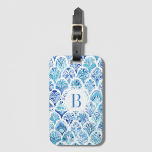 PAISLEY MERMAID Blue Waterverf Fish Scales Bagagelabel