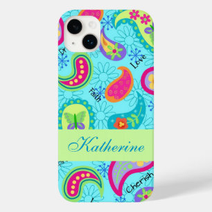 Paisley Moderne Naam Gepersonaliseerde Turquoise B Case-Mate iPhone 14 Plus Hoesje