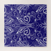 Paisley monochroom: blauwe, witte elegantie. legpuzzel (Horizontaal)