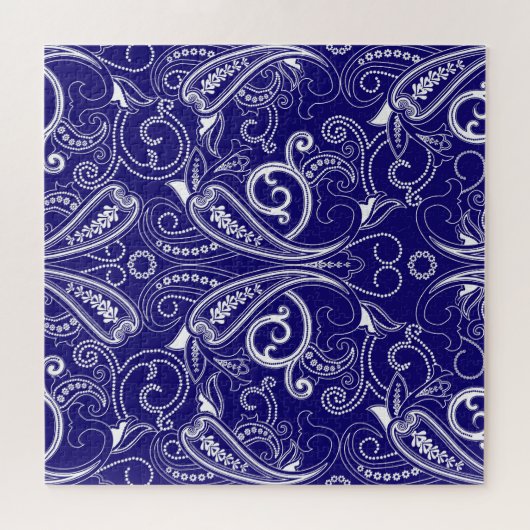 Paisley monochroom: blauwe, witte elegantie. legpuzzel (Horizontaal)
