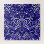Paisley monochroom: blauwe, witte elegantie. legpuzzel (Verticaal)